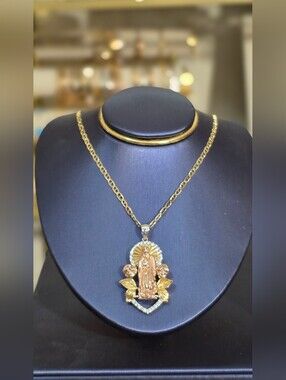 Two-Tone Sterling Silver Virgin Mary Pendant Necklace